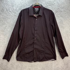 BARABAS men's XL Black Red Polka Dot Long Sleeve Button‎ Up Evening Casual